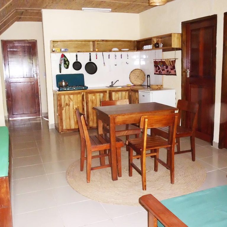 The kitchen corner and dining table in the family room